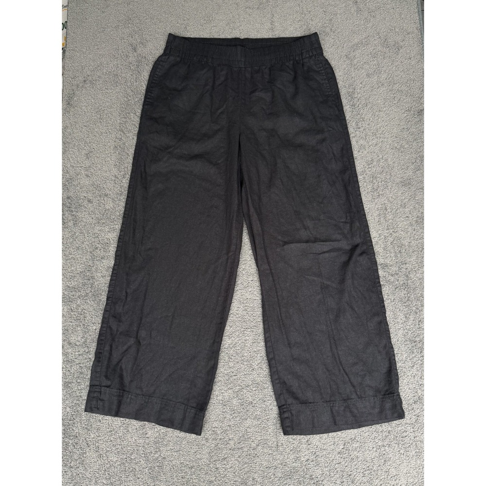 Old Navy Black Linen Blend Wide Leg Crop Pants Medium Petite Comfort Waistband